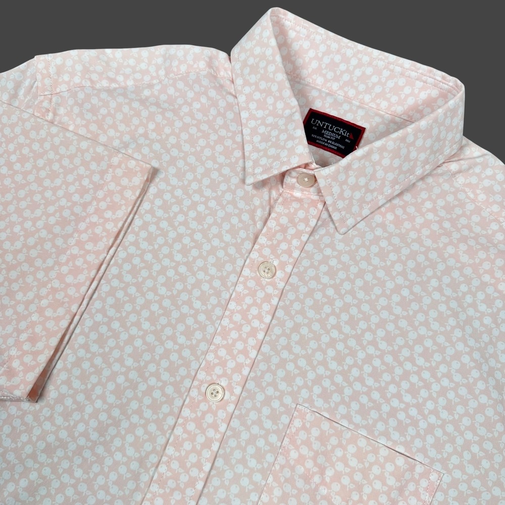 UNTUCKit Crisfield Shirt Men Medium Pink/Peach Citrus Print Performance Slim Fit